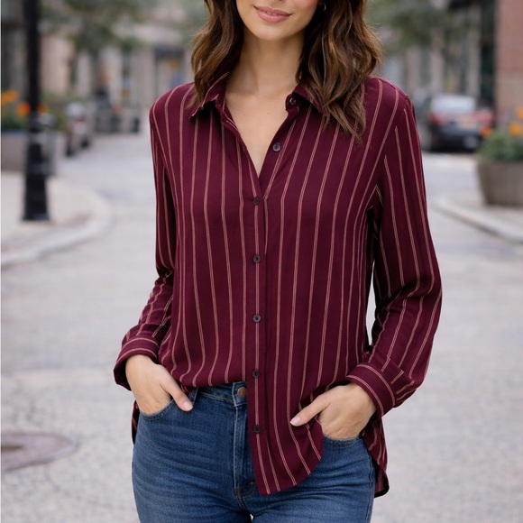 Maurices Tops - Maurices Burgundy Striped Button-Down Shirt